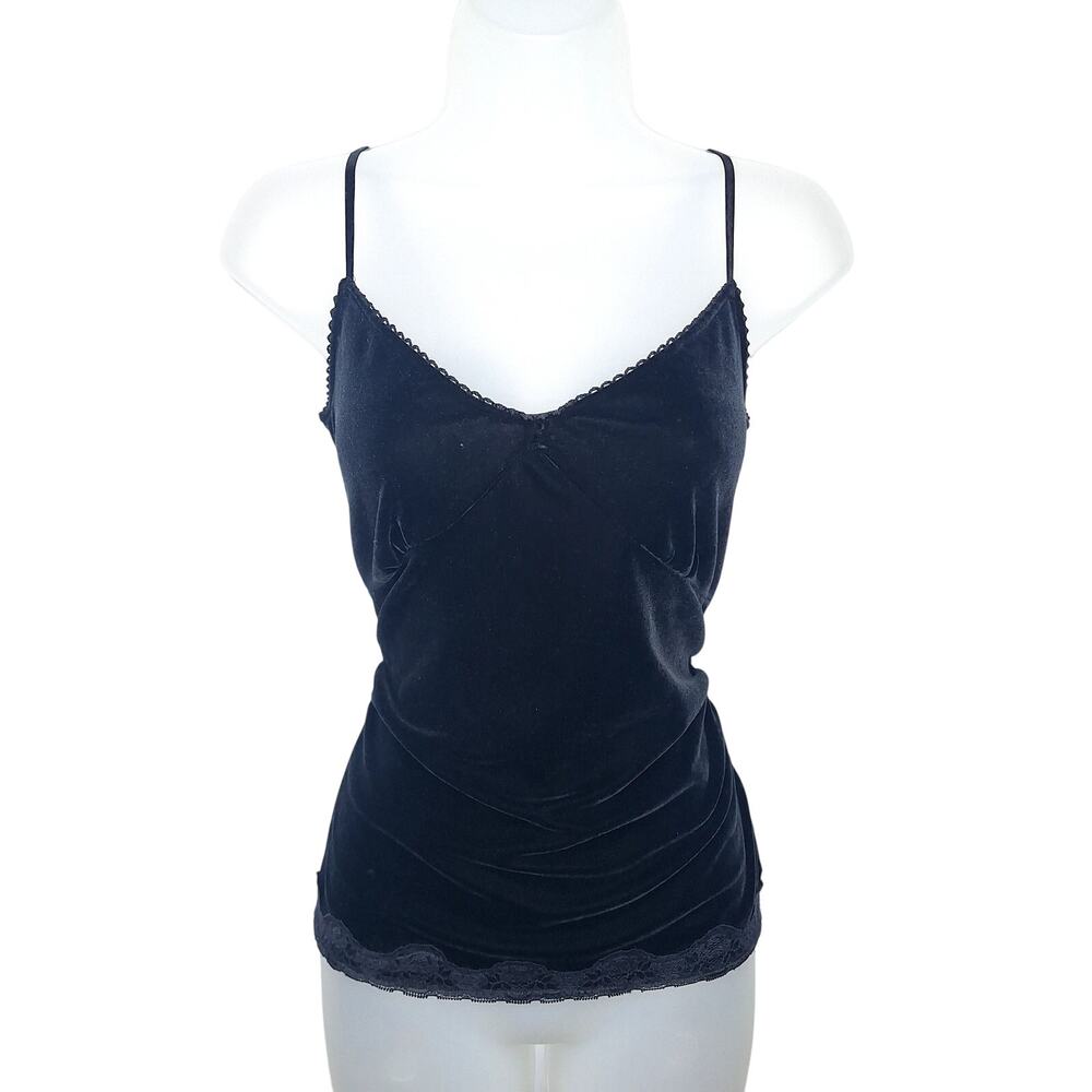 Vintage Y2K Old Navy Velvet Babydoll Cami Tank Top Lace Trimmed Large Whimsygoth